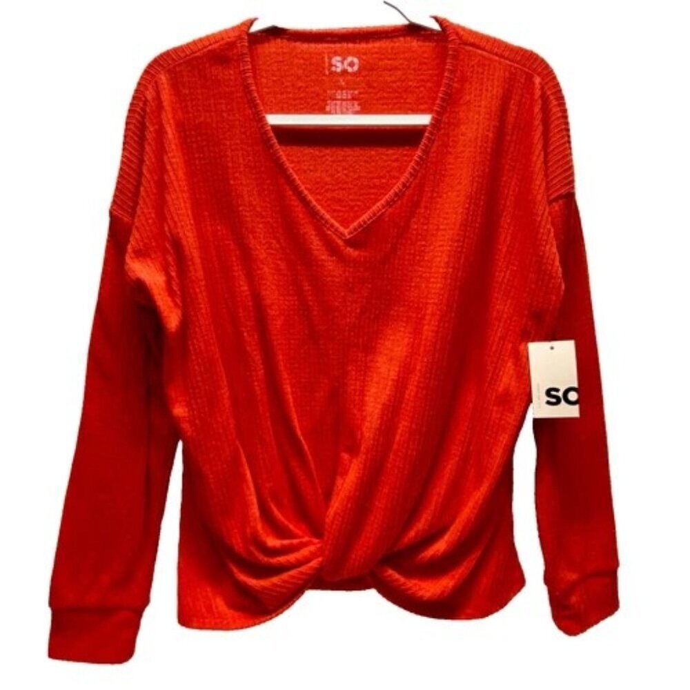 SO Cozy Twist Front Top Women's Large Cherry Tulip V-Neck Khol's Long Sleeve NWT